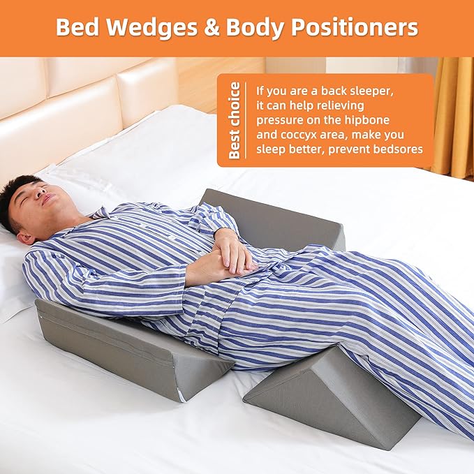 Bed Wedges & Body Positioners (3 in 1), 40 Degree Wedges for Bed Positioning,Positioning Pillows for Elderly, Wedge Pillow for Bed Sores, Side Sleeping, After Surgery, Knees Elevated,Back Pain - LeafyLoom