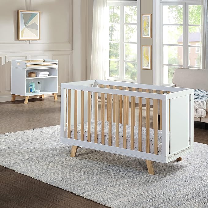 Suite Bebe Livia Convertible Crib in White & Natural - LeafyLoom