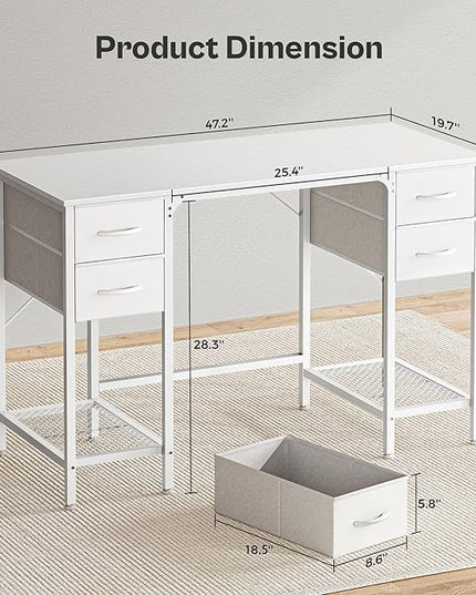 47 Inch Computer Desk with 4 Drawers, Office Desk with Mesh Shelf, Gaming Desk, Large Storage, Writing Desk Work Desk for Home Office, Study, Bedroom, Work from Home, White - LeafyLoom