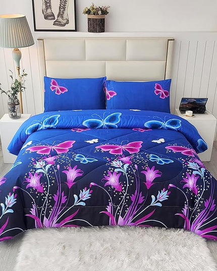 SDY 3PCS Butterfly Comforter Set Queen, Butterfly Bedroom Decor Quilt Bedding Bed in a Bag, Floral Quilts Queen Size for Girls, Kids, Toddler, Children, Teenage, Baby, Women… - LeafyLoom