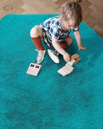 junovo Ultra Soft Rug for Nursery Children Room Baby Room Home Decor Dormitory Hexagon Carpet for Playhouse Princess Tent Kids Play Castle, Diameter 4.6 ft, Teal Blue - LeafyLoom