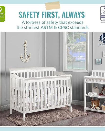 Dream On Me Ashton 4-In-1 Convertible Crib In White, Greenguard Gold, JPMA Certified, Non-Toxic Finishes, Features 4 Mattress Height Settings, Made Of Solid Pinewood - LeafyLoom