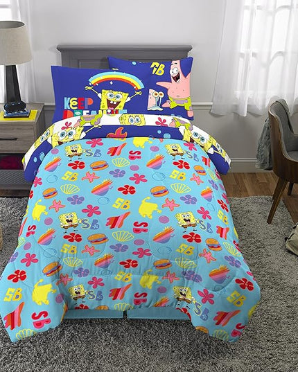Franco Kids Bedding Super Soft Comforter and Sheet Set with Sham, 5 Piece Twin Size, Spongebob Squarepants - LeafyLoom