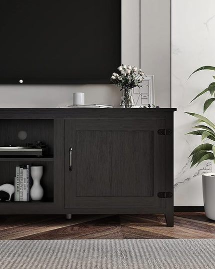 NicBex TV Stand for 60 Inch TV TV Console Table with 2 Doors and 4 Open Storage Compartments Cabinet for TV Box,Entertainment Center with Storage for Living Room,Bedroom,70.08 Inch,Black - LeafyLoom