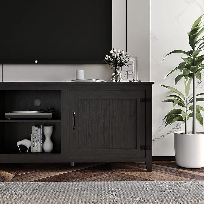 NicBex TV Stand for 60 Inch TV TV Console Table with 2 Doors and 4 Open Storage Compartments Cabinet for TV Box,Entertainment Center with Storage for Living Room,Bedroom,70.08 Inch,Black - LeafyLoom