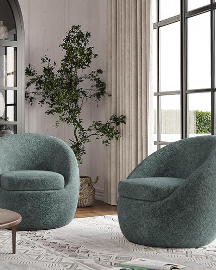 Farini Swivel Accent Chair,Swivel Barrel Chair, Comfy Oversized Round Accent Chair for Living Room Bedroom(Green) - LeafyLoom
