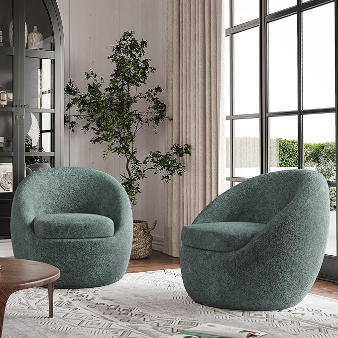 Farini Swivel Accent Chair,Swivel Barrel Chair, Comfy Oversized Round Accent Chair for Living Room Bedroom(Green) - LeafyLoom