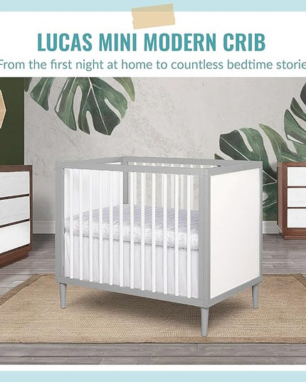 Lucas Mini Modern Crib with Rounded Spindles, 39"L x 25.5"W x 33"H - LeafyLoom