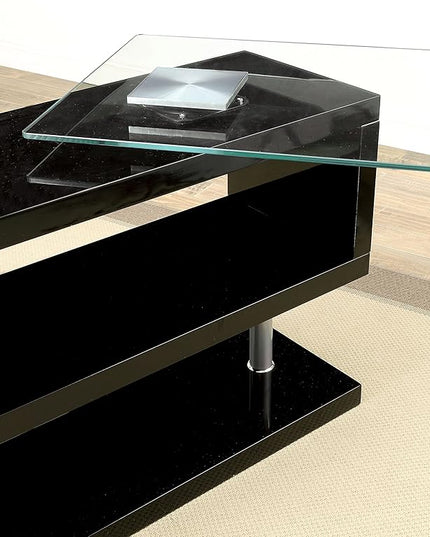 Furniture of America Lilliana S-Shaped Glass-Top Office Desk, Black - LeafyLoom