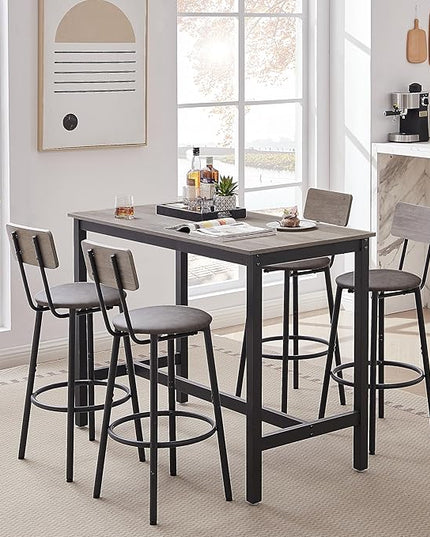 NicBex Dining Room Table Set for 4 Corner Dining Table Set Bar Table Set with 4 Bar Stools PU Soft Seat with Backrest Set for Kitchen, Dining Room, Dinette, Thicken Steel Frame, Grey - LeafyLoom