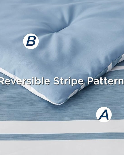 Bedsure Twin XL Comforter Set for College Boys, Blue White Striped Bedding Comforter Sets All Season Bed Set with 1 Pillow Sham, Flat Sheet, Fitted Sheet and 1 Pillowcase - LeafyLoom