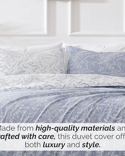 Southshore Fine Living, Inc. Full/Queen Comforter Set, Down Alternative Floral Comforter with Matching Shams, Reversible Print is 2 Colors in 1, Fits Queen & Full Beds, Winter Brush Blue/White - LeafyLoom