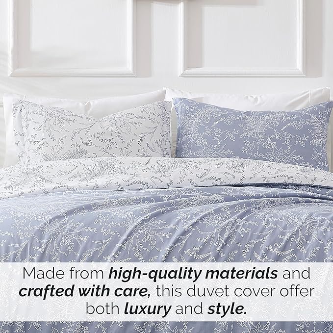 Southshore Fine Living, Inc. Oversized King Comforter Set, Down Alternative Floral Comforter with Matching Shams, Reversible Print is 2 Colors in 1, Fits King/Cal King, Winter Brush Blue/White - LeafyLoom