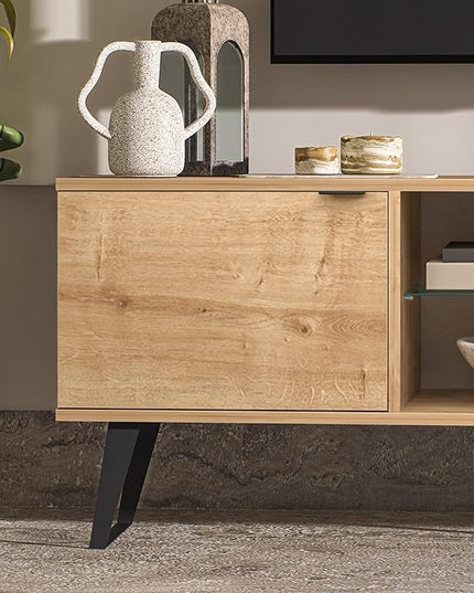 Atelier Mobili Mid Century Modern TV Stand 75 inch | Farmhouse Entertainment Center with Storage | TV Stand for 75 Inch TV | Oak TV Stand for Living Room Entertainment Center for Bedroom TV Stand - LeafyLoom