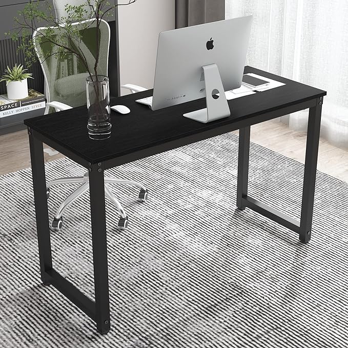 47 Inch Small Space Computer Desk, Home Office Desk, Heavy Duty Multipurpose Table, Study Desk Workstation, Black - LeafyLoom