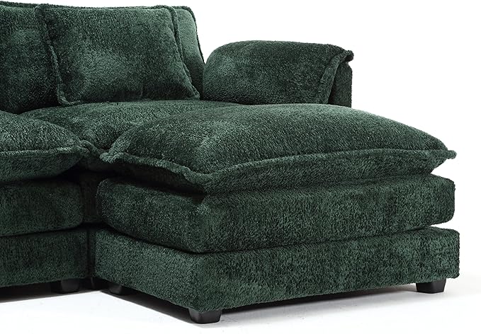 5 Seater L Shaped Convertible Modular Sectional Sofa with Reversible Chaise, Minimalist Oversized Sleeper Corner Couch,Chenille Upholstered Leisure Sofá for Living Room Office, Emerald 112.2" - LeafyLoom