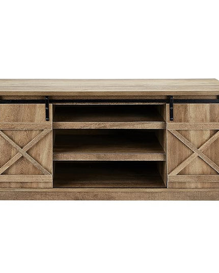ROCKPOINT 60inch Entertainment TV Stand Media Console Industrial Cabinet, Dark Oak - LeafyLoom