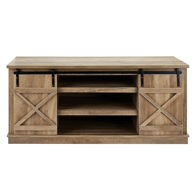 ROCKPOINT 60inch Entertainment TV Stand Media Console Industrial Cabinet, Dark Oak - LeafyLoom