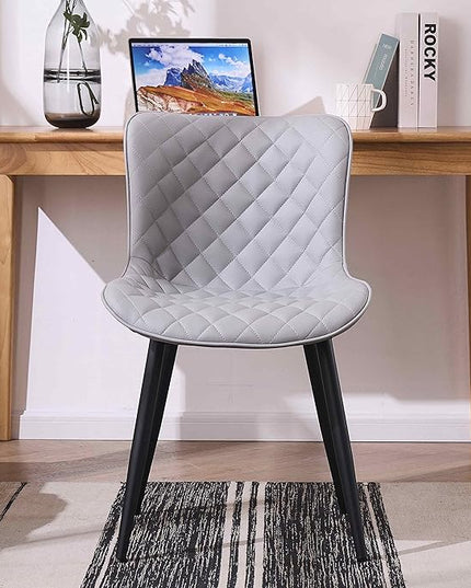 YOUTASTE Grey Dining Chairs Set of 2 Mid Century Modern PU Leather Diamond Upholstered Accent Guest Dinner Chair with Back Metal Legs for Kitchen Living Reception Waiting Room - LeafyLoom