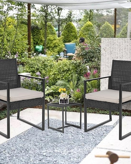 FDW Wicker Patio Furniture 3 Piece Patio Set Chairs Bistro Set Outdoor Rattan Conversation Set for Backyard Porch Poolside Lawn - LeafyLoom