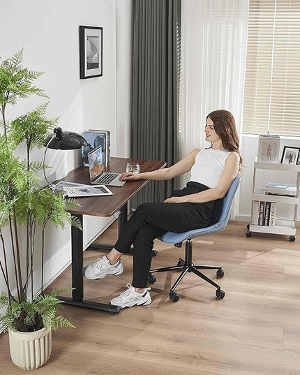 YOUNIKE Armless Office Chair with Wheels Swivel Leather Desk Chair, Upholstered Adjustable Computer Task Chair, Modern Rolling Gaming Chair Mid Back, Blue - LeafyLoom
