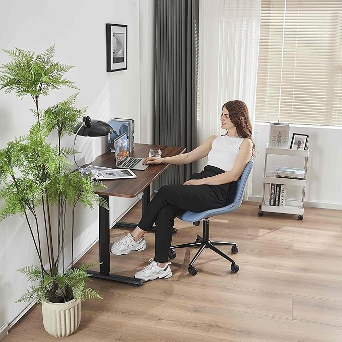 YOUNIKE Armless Office Chair with Wheels Swivel Leather Desk Chair, Upholstered Adjustable Computer Task Chair, Modern Rolling Gaming Chair Mid Back, Blue - LeafyLoom