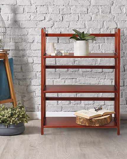 Casual Home 3-Shelf 27.5" Wide Folding Stackable Bookcase, Mahogany (New) - LeafyLoom