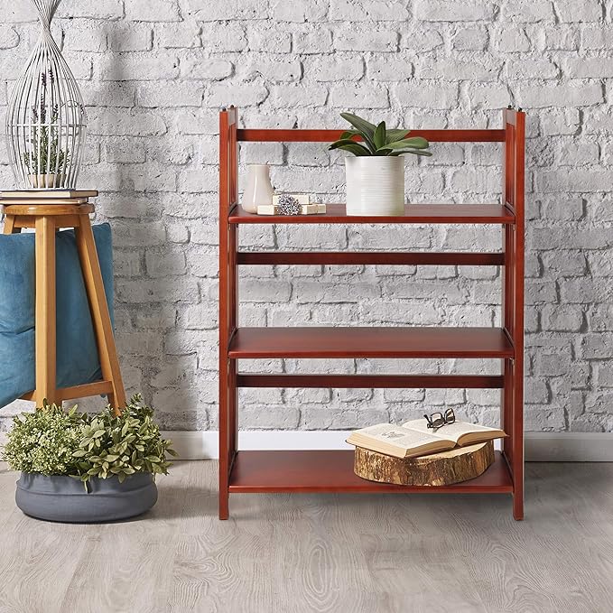 Casual Home 3-Shelf 27.5" Wide Folding Stackable Bookcase, Mahogany (New) - LeafyLoom