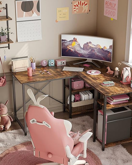 Bestier L Shaped Computer Desk, Reversible Corner Office Desk with Shelves, 75 Inch 2 Person Long Desk, Writing Study Table for Home Office Bedroom Small Space Apartment (Rustic Brown) - LeafyLoom
