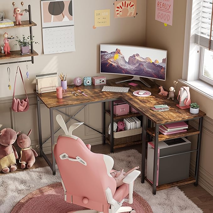 Bestier L Shaped Computer Desk, Reversible Corner Office Desk with Shelves, 75 Inch 2 Person Long Desk, Writing Study Table for Home Office Bedroom Small Space Apartment (Rustic Brown) - LeafyLoom