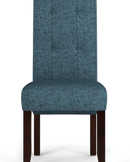 SIMPLIHOME Cosmopolitan Transitional Set with 8 Upholstered Chairs Linen Look Fabric and 54 inch Wide Table for The Dining Room and Kitchen, 9 Pc, Denim Blue - LeafyLoom
