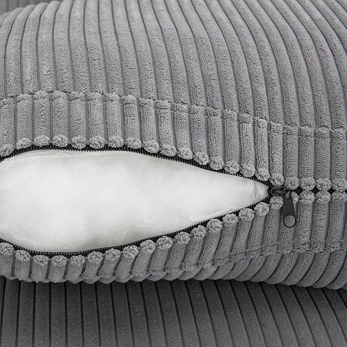 Morden Soft Corduroy Upholstered 3 Seater Sofa Couch with Removable Back Cushions and 5 Pillows for Living Room, Apartment, Office, 105", Gray-403 - LeafyLoom