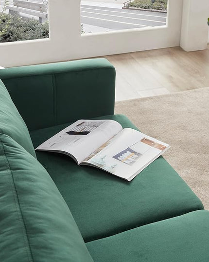 Dreamsir 65'' Velvet Sofa Couch, Mid-Century Modern Sofa Loveseat with Solid Wooden Frame & Padded Cushions, 2-Seater Love Seat for Living Room, Apartment, Lounge Room (Vintage Green) - LeafyLoom