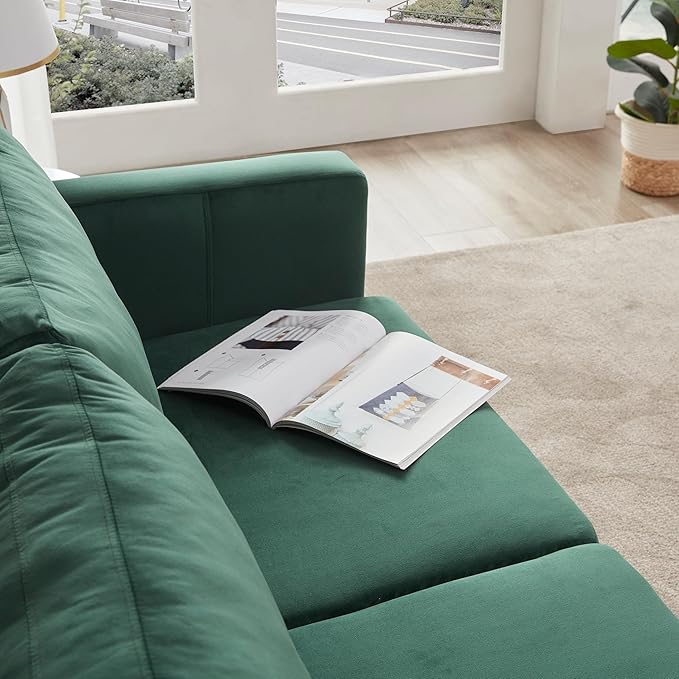 Dreamsir 65'' Velvet Sofa Couch, Mid-Century Modern Sofa Loveseat with Solid Wooden Frame & Padded Cushions, 2-Seater Love Seat for Living Room, Apartment, Lounge Room (Vintage Green) - LeafyLoom