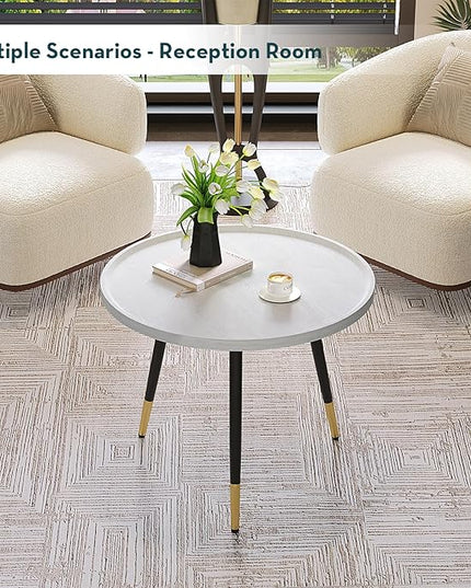 SAYGOER White Coffee Table Small Round Coffee Tables Modern Tray Center Table for Living Room Home Office Balcony Unique Circle Accent Sofa Table Easy Assembly, Star White - LeafyLoom
