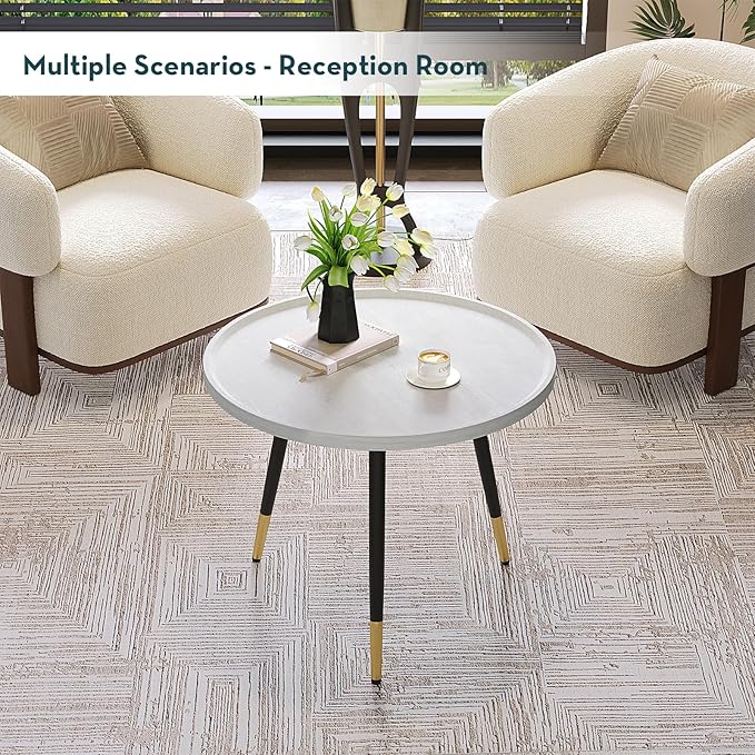 SAYGOER White Coffee Table Small Round Coffee Tables Modern Tray Center Table for Living Room Home Office Balcony Unique Circle Accent Sofa Table Easy Assembly, Star White - LeafyLoom