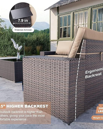 Kullavik 6PCS Outdoor Patio Furniture Set PE Wicker Rattan Sectional Sofa Patio Conversation Sets,Khaki - LeafyLoom