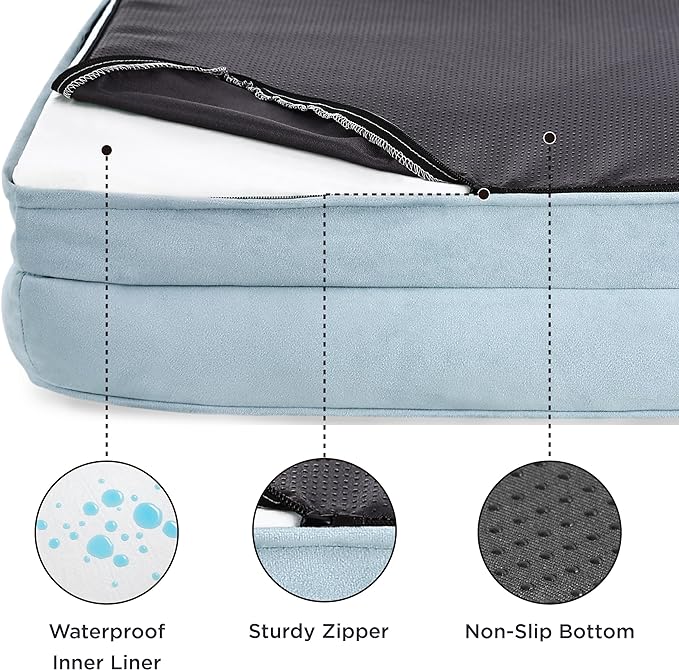 Bedsure Orthopedic Dog Bed for Medium Dogs - Waterproof, Supportive Foam Pet Couch Bed with Removable Washable Cover, Non-Skid Bottom, Light Blue BEDSURE