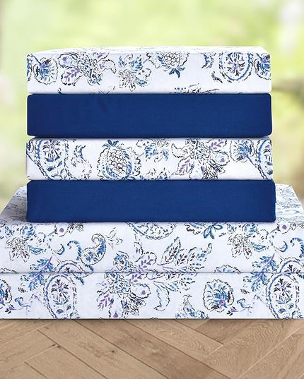 Elegant Comfort Softest and Coziest 6-Piece Sheet Set - 1500 Premium Hotel Quality Microfiber - Deep Pocket, Wrinkle Resistant 6-Piece Paisley Pattern Bed Sheet Set, King, Paisley Indigo - LeafyLoom