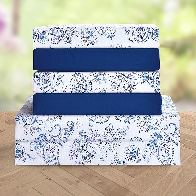 Elegant Comfort Softest and Coziest 6-Piece Sheet Set - 1500 Premium Hotel Quality Microfiber - Deep Pocket, Wrinkle Resistant 6-Piece Paisley Pattern Bed Sheet Set, King, Paisley Indigo - LeafyLoom