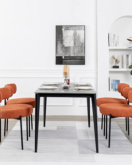 DYHOME Mid-Century Modern Dining Chairs Set of 4, Kitchen Dining Room Chairs, Comfortable Upholstered Chairs for Dining Room Kitchen Living Room with Matte Black Metal Frame, Orange - LeafyLoom