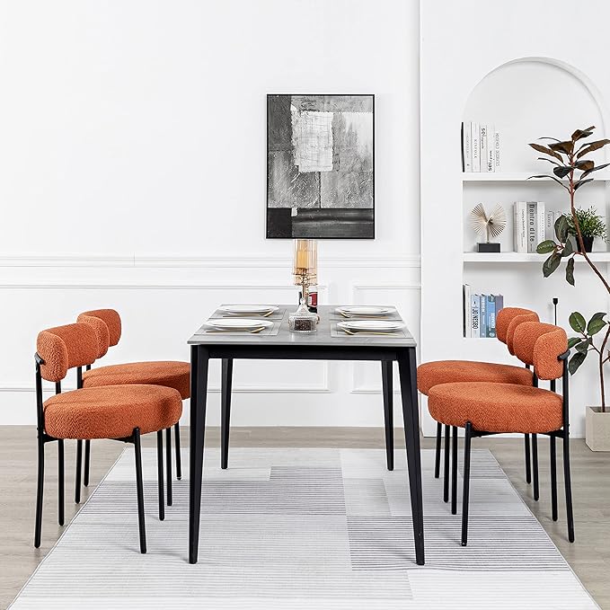 DYHOME Mid-Century Modern Dining Chairs Set of 4, Kitchen Dining Room Chairs, Comfortable Upholstered Chairs for Dining Room Kitchen Living Room with Matte Black Metal Frame, Orange - LeafyLoom