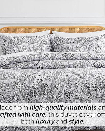 Southshore Fine Living, Inc. Oversized Twin Comforter Bedding Set, Down Alternative Boho Bedspread, Paisley Print Comforter, Twin or Twin XL Comforter with Matching Sham, Pure Melody Black - LeafyLoom