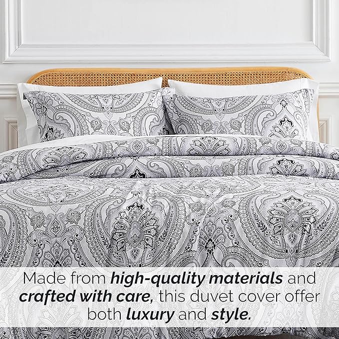 Southshore Fine Living, Inc. Oversized Twin Comforter Bedding Set, Down Alternative Boho Bedspread, Paisley Print Comforter, Twin or Twin XL Comforter with Matching Sham, Pure Melody Black - LeafyLoom