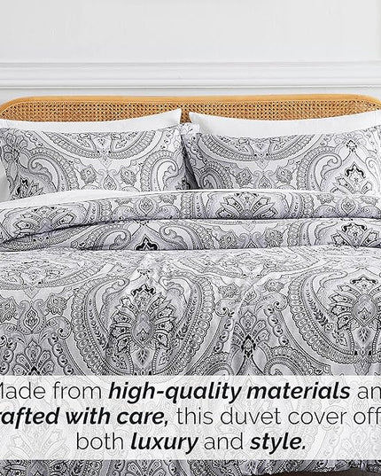 Southshore Fine Living, Inc. Oversized Full/Queen Comforter Bedding Set, Down Alternative Boho Bedspread, Paisley Print Comforter, Full Size/Queen with 2 Matching Shams, Pure Melody Black - LeafyLoom