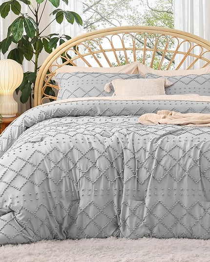 Bedsure California King Comforter Set - Light Grey Comforter, Boho Tufted Shabby Chic Bedding Comforter Set, 3 Pieces Farmhouse Bed Set for All Seasons, Fluffy Soft Bedding Set with 2 Pillow Shams - LeafyLoom