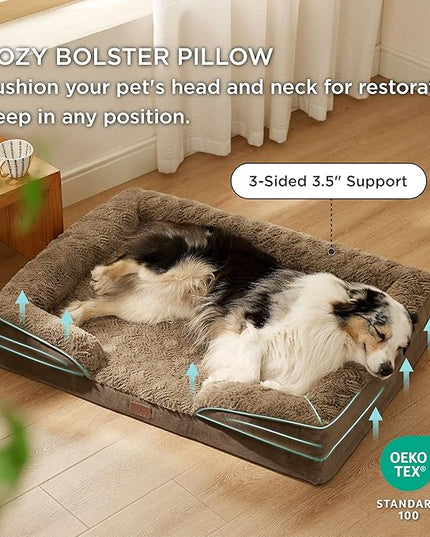 Bedsure Orthopedic Dog Bed for Extra Large Dogs - Calming XL Dog Sofa Beds with Luxurious Plush Washable, Pet Couch Bed with Removable Washable Cover, Waterproof Lining and Nonskid Bottom, Brown BEDSURE