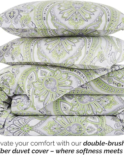 Southshore Fine Living, Inc. Oversized King Comforter Bedding Set, Down Alternative Boho Bedspread, Paisley Print Comforter, King/California King with 2 Matching Shams, Pure Melody Green - LeafyLoom
