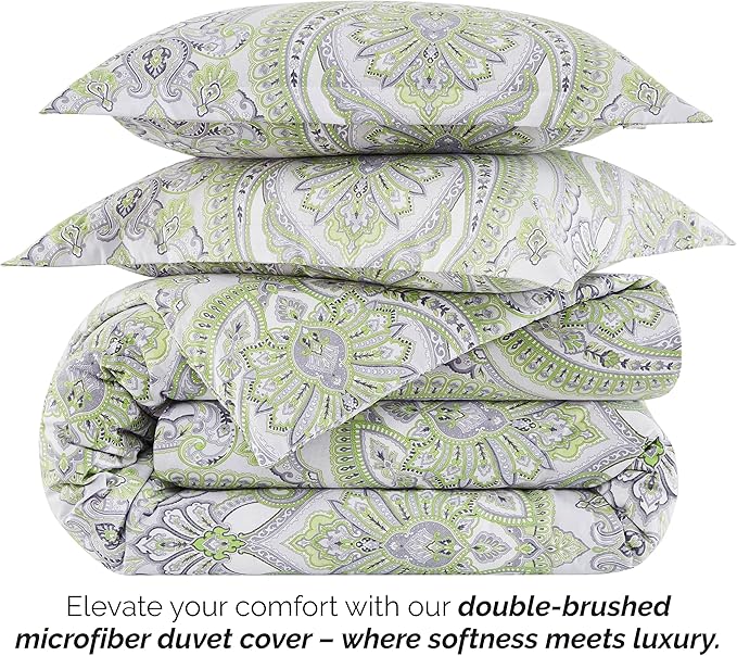 Southshore Fine Living, Inc. Oversized King Comforter Bedding Set, Down Alternative Boho Bedspread, Paisley Print Comforter, King/California King with 2 Matching Shams, Pure Melody Green - LeafyLoom