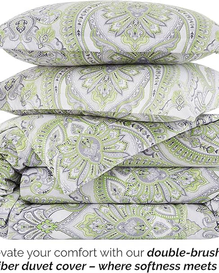 Southshore Fine Living, Inc. Oversized Full/Queen Comforter Bedding Set, Down Alternative Boho Bedspread, Paisley Print Comforter, Full Size/Queen with 2 Matching Shams, Pure Melody Green - LeafyLoom